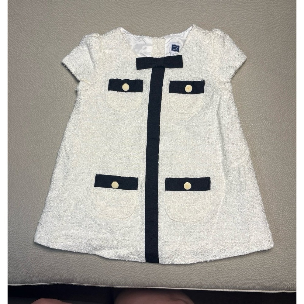 Baby girl 3-6 months Janie and Jack Textured Dress w/ Black Trim & Bow.